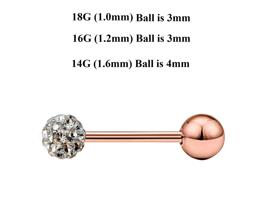 Rose Gold Barbell Stud: Surgical Steel Industrial Piercing 18g 16g 14g
