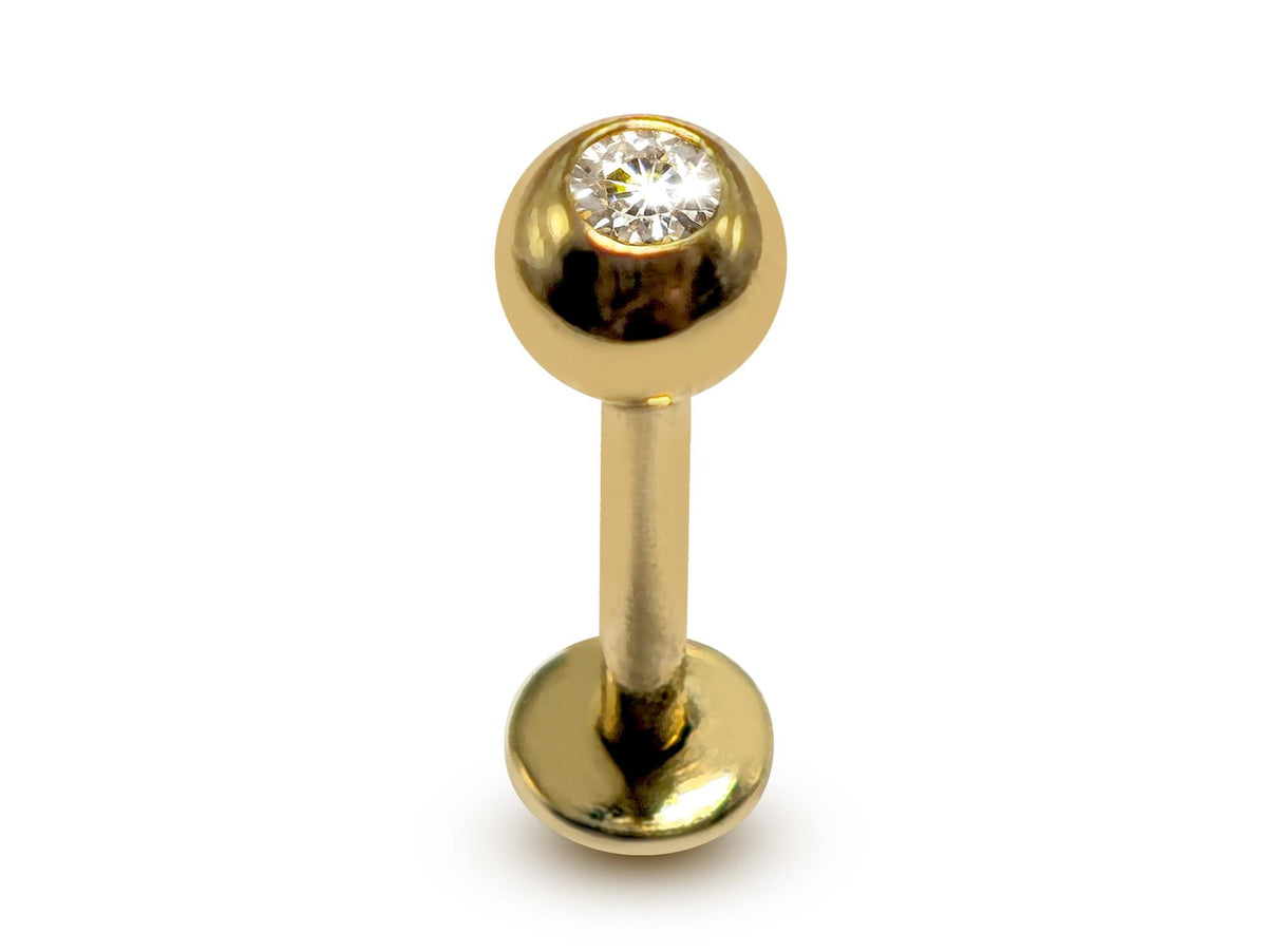 14K Gold Labret Studs Lip Piercing with Gem Balls - Body Jewellery 16G Flat Back Tragus, Helix Cartilage Jewelry - 1pc each order