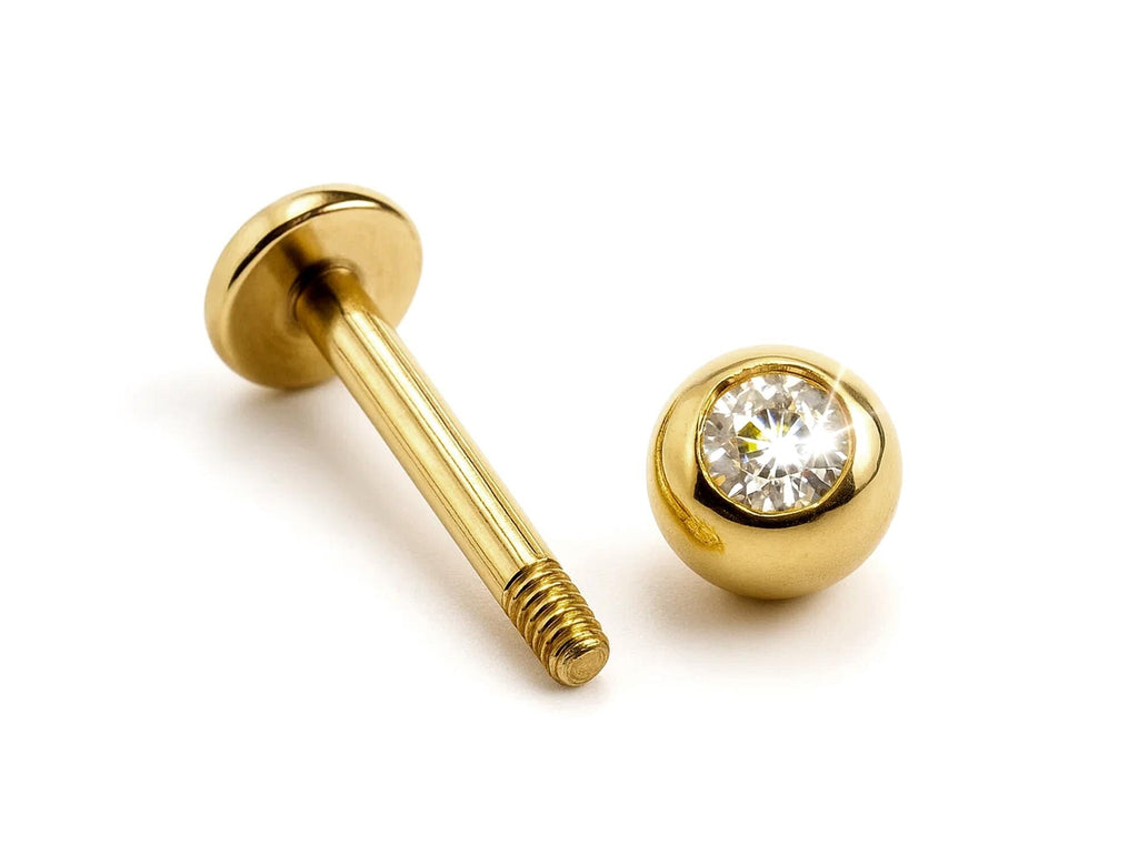 14K Gold Labret Studs Lip Piercing with Gem Balls - Body Jewellery 16G Flat Back Tragus, Helix Cartilage Jewelry - 1pc each order