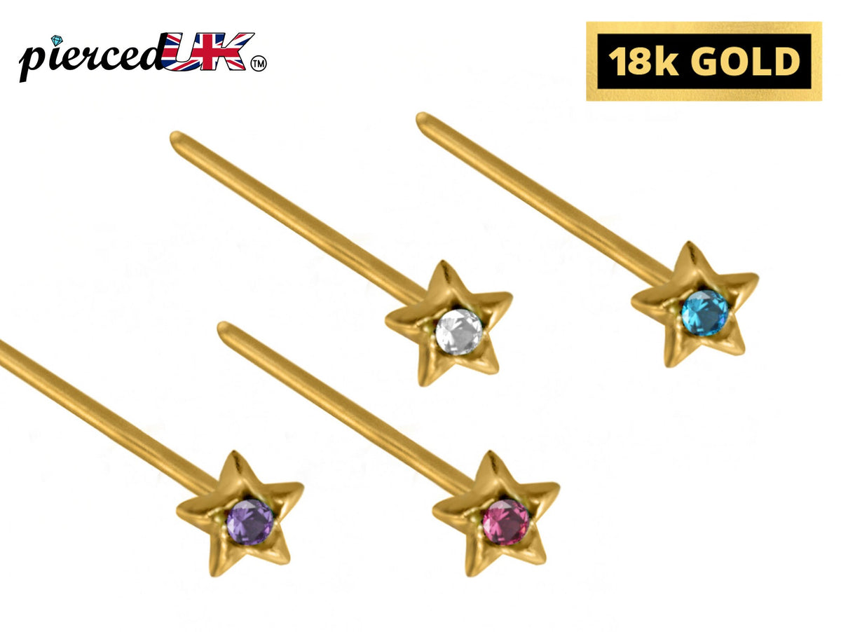 18K Gold Star Nose Pin: Crystal Accent, 23g