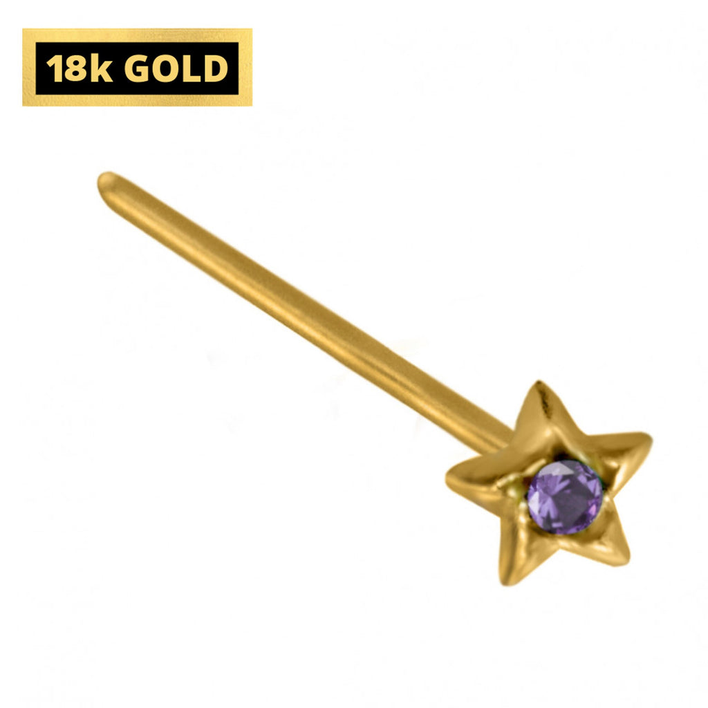 18K Gold Star Nose Pin: Crystal Accent, 23g