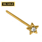 18K Gold Star Nose Pin: Crystal Accent, 23g