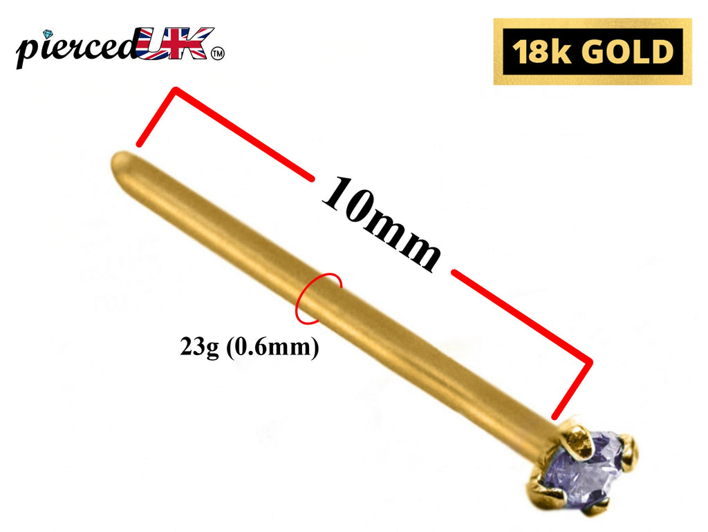 18K Gold Nose Stud: Square Crystal Piercing Jewelry