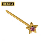 18K Gold Star Nose Pin: Crystal Accent, 23g