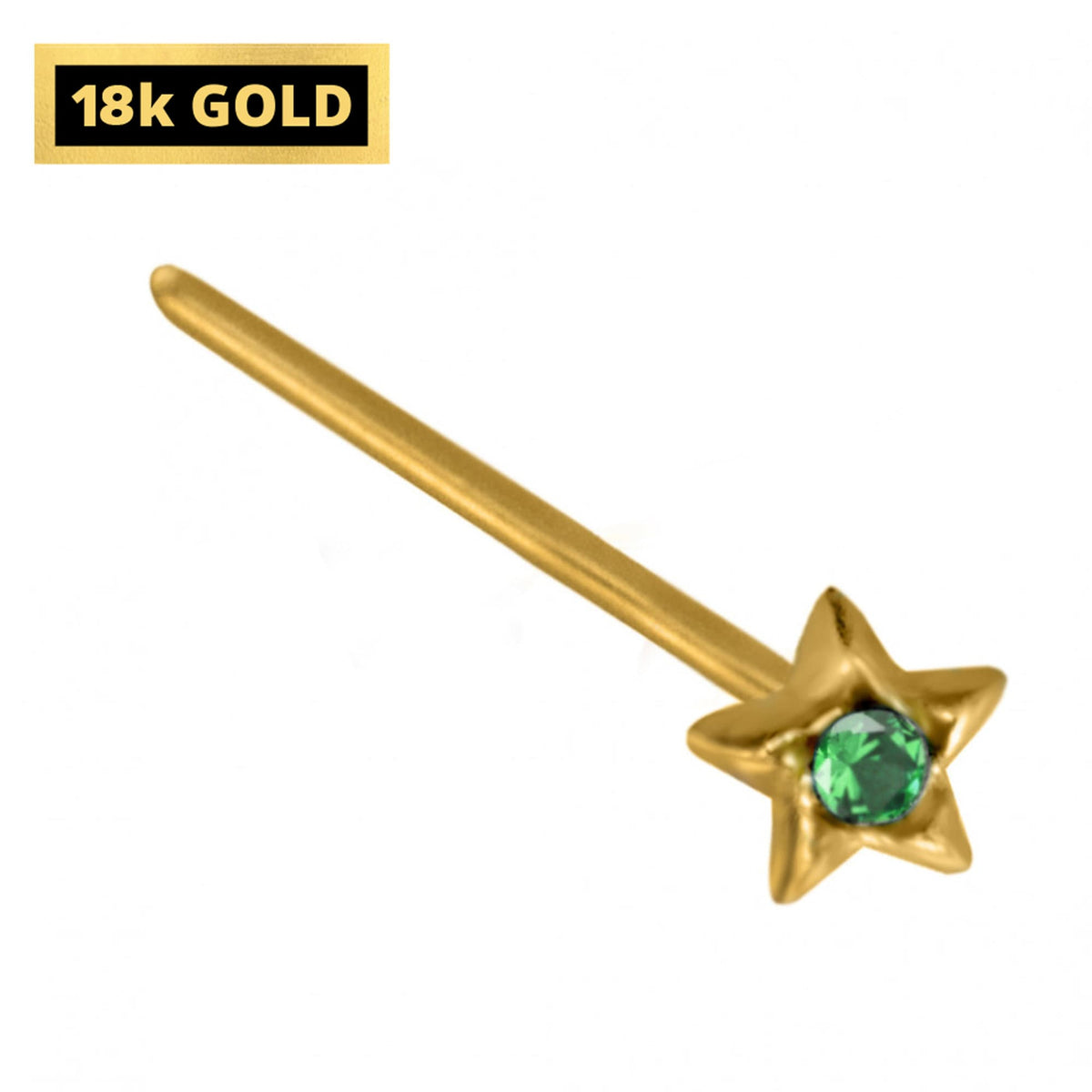 18K Gold Star Nose Pin: Crystal Accent, 23g