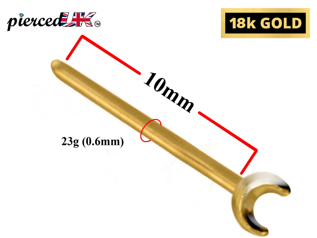 18K Gold Nose Pin: Crescent Moon Piercing Stud