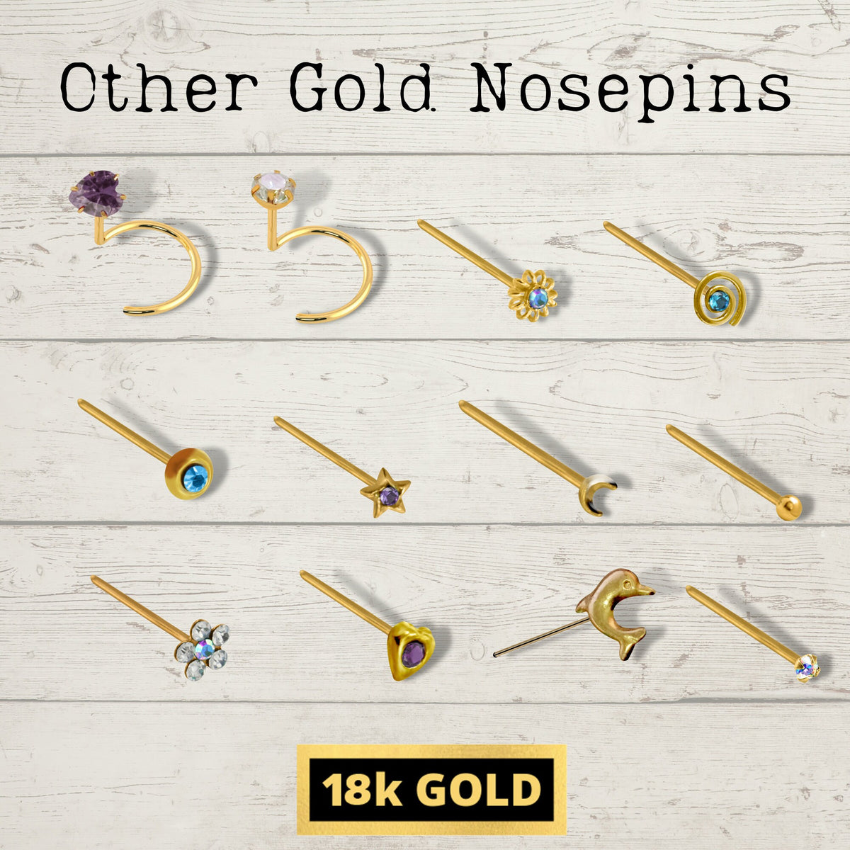 18K Gold Nose Pin: Crescent Moon Piercing Stud