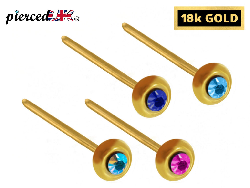 18K Gold Nose Pin: CZ Crystal Stud (23g)