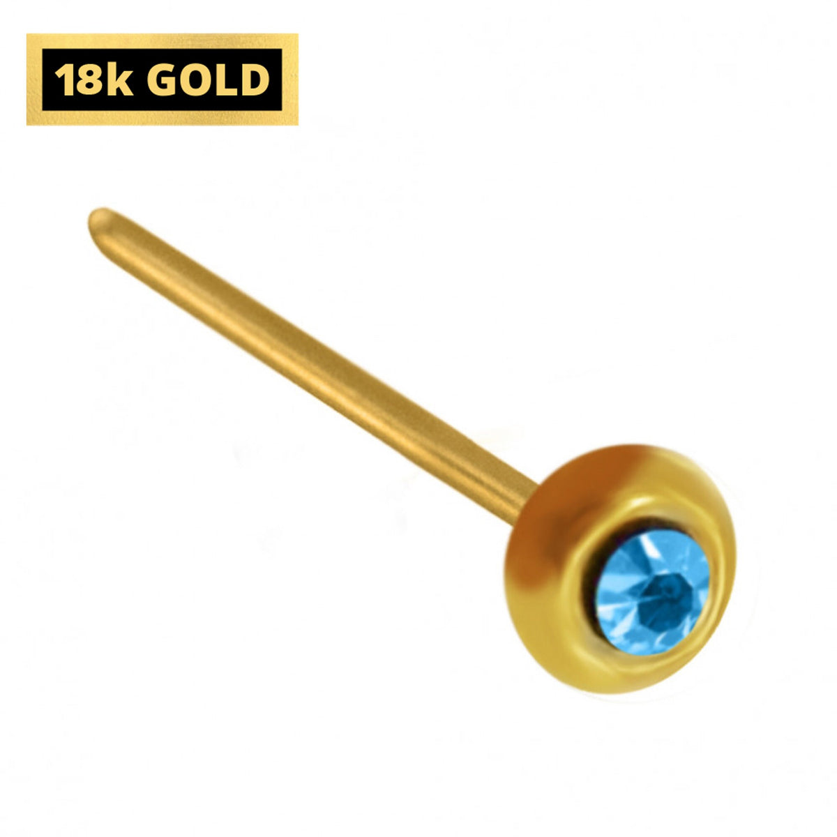 18K Gold Nose Pin: CZ Crystal Stud (23g)