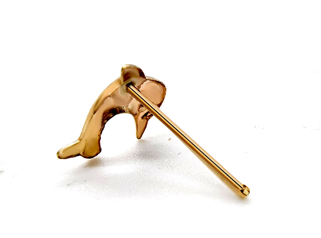 18K Gold Pin Dolphin Design - Finest Quality in Gold Nose Jewelry