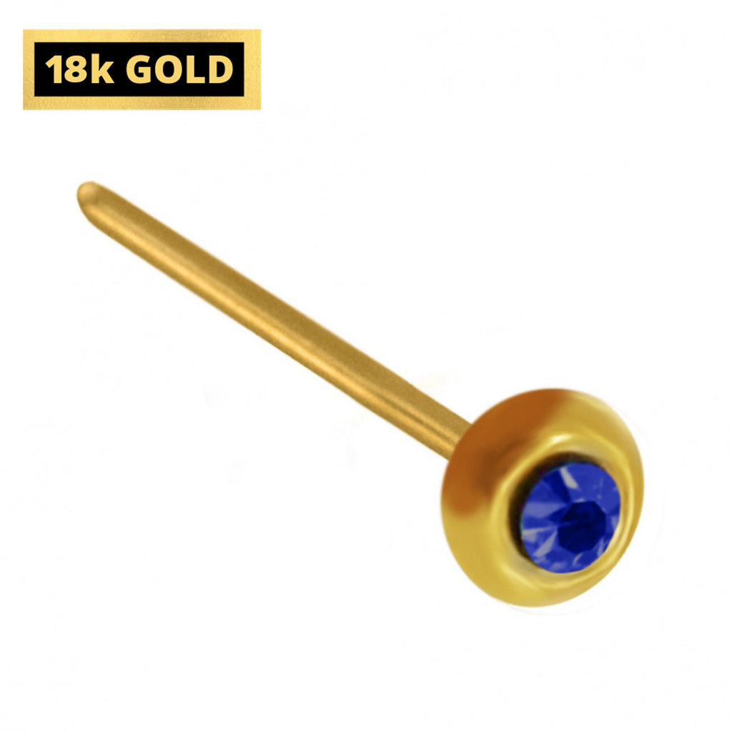 18K Gold Nose Pin: CZ Crystal Stud (23g)