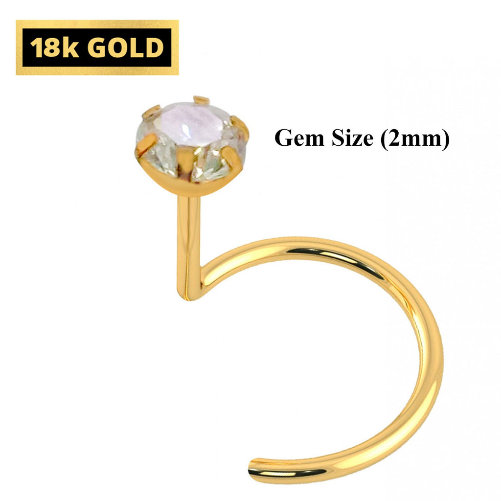18K Gold Nose Ring: Hand-Set Crystal, 25g