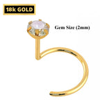 18K Gold Nose Ring: Hand-Set Crystal, 25g