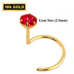 18K Gold Nose Ring: Hand-Set Crystal, 25g