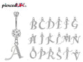 Initial Belly Ring: Sterling Silver Dangle, CZ Crystal, Alphabet A-Z