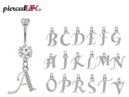 Initial Belly Ring: Sterling Silver Dangle, CZ Crystal, Alphabet A-Z