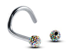 Ferido Crystal Nose Stud: Surgical Steel Nostril Screw Ring (18G, 16G)