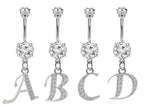 Initial Belly Ring: Sterling Silver Dangle, CZ Crystal, Alphabet A-Z
