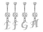 Initial Belly Ring: Sterling Silver Dangle, CZ Crystal, Alphabet A-Z