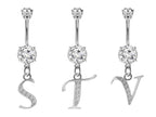 Initial Belly Ring: Sterling Silver Dangle, CZ Crystal, Alphabet A-Z