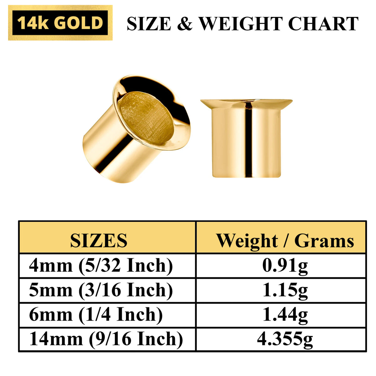 14K Solid Gold Single Flare Ear Plugs: Tunnel Stretcher
