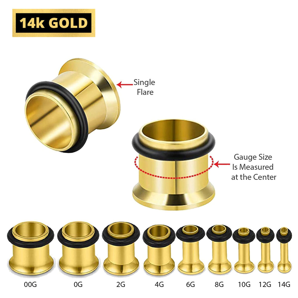 14K Solid Gold Single Flare Ear Plugs: Tunnel Stretcher