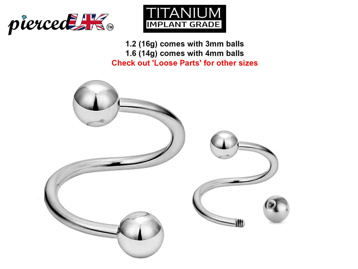 Titanium Spiral Barbell: Lip, Ear, Eyebrow Piercing (16g, 14g)