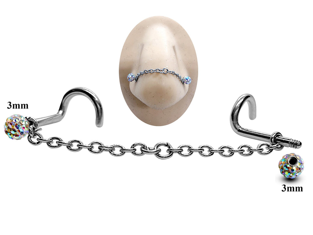 Titanium Nose Chain: Disco Ball Crystal Nasallang Piercing