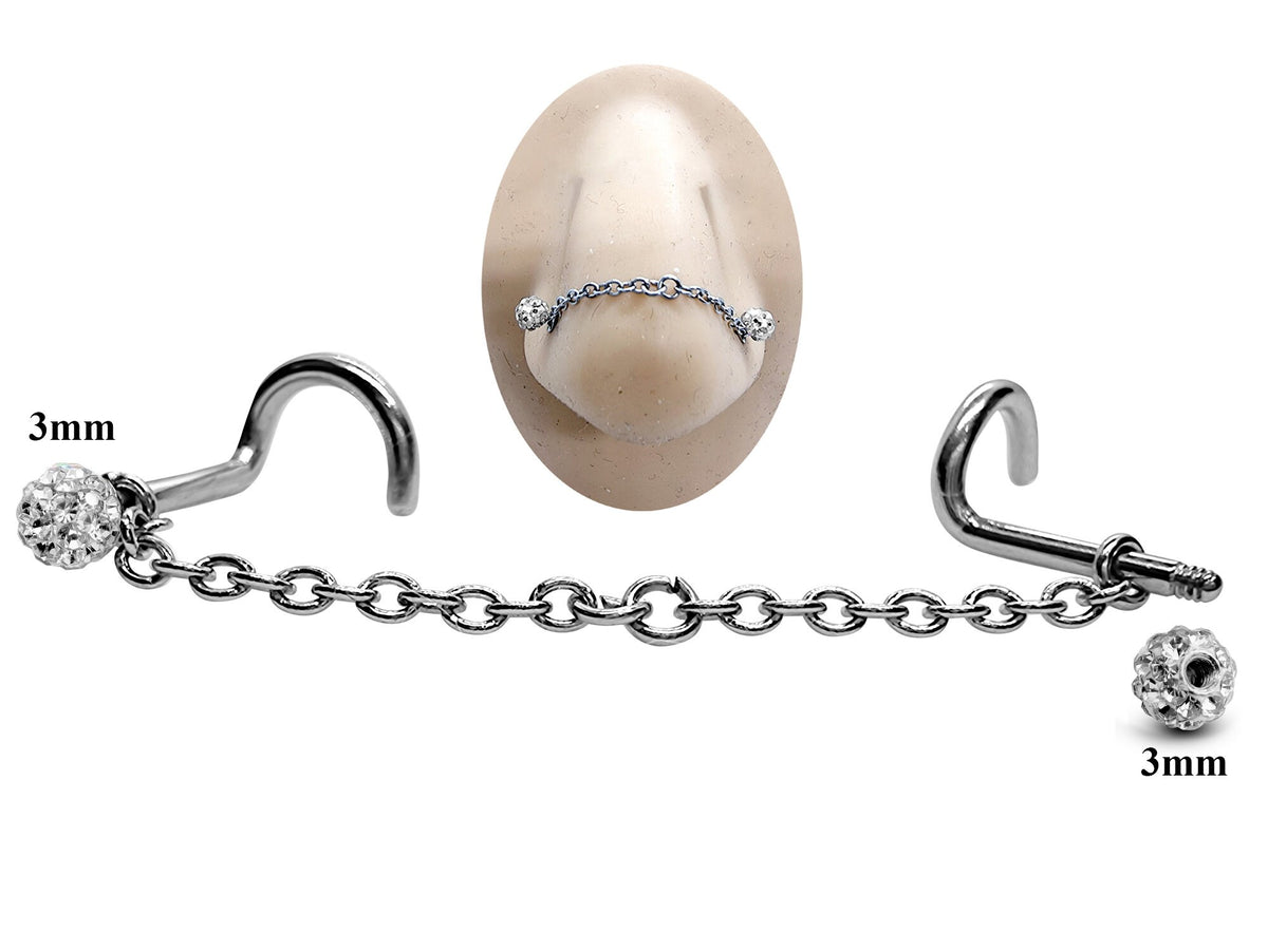 Titanium Nose Chain: Disco Ball Crystal Nasallang Piercing