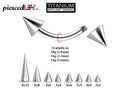 Curved Titanium Spike Barbell: 18g, 16g, 14g Piercing