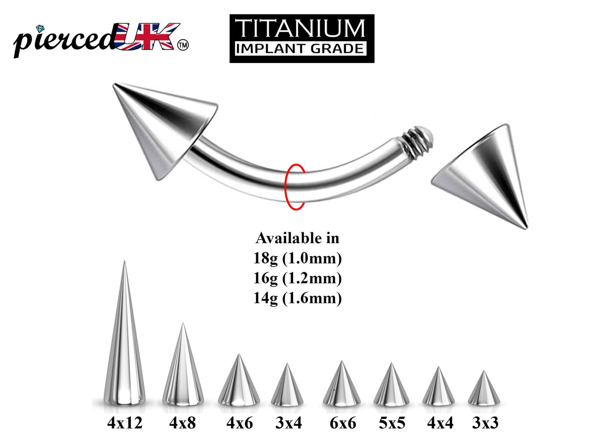 Curved Titanium Spike Barbell: 18g, 16g, 14g Piercing