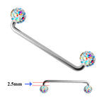 Dermal Piercing, Staple Barbell - Surface Barbell with Disco Ball Top Gem Multi Crystal