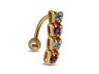 14K Gold Belly Ring: Moving Parts, Amethyst & Aquamarine Navel Bar