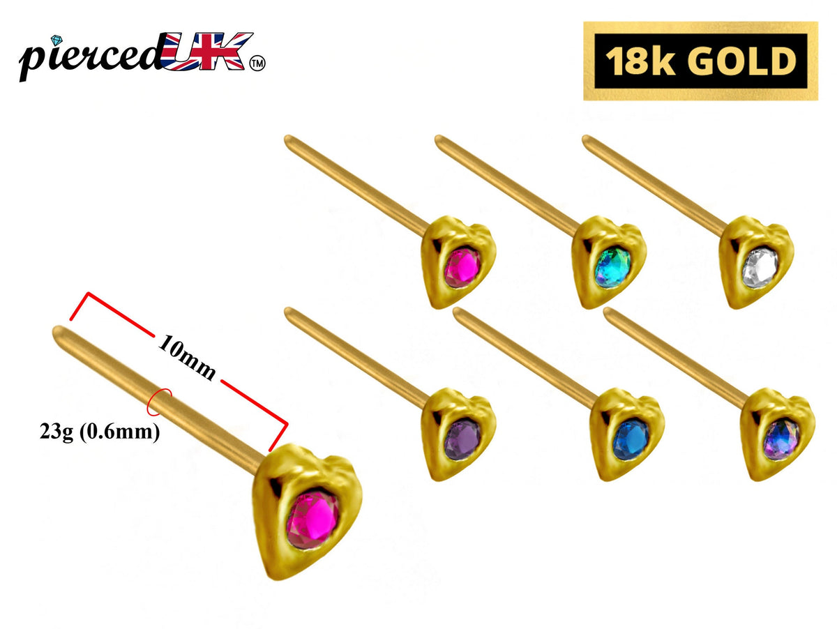 18K Solid Gold Nose Pin: Crystal Jewelry (23g)