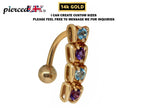 14K Gold Belly Ring: Moving Parts, Amethyst & Aquamarine Navel Bar