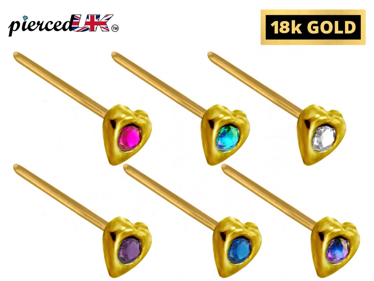 18K Solid Gold Nose Pin: Crystal Jewelry (23g)