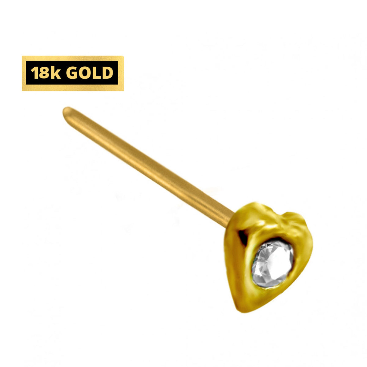 18K Solid Gold Nose Pin: Crystal Jewelry (23g)