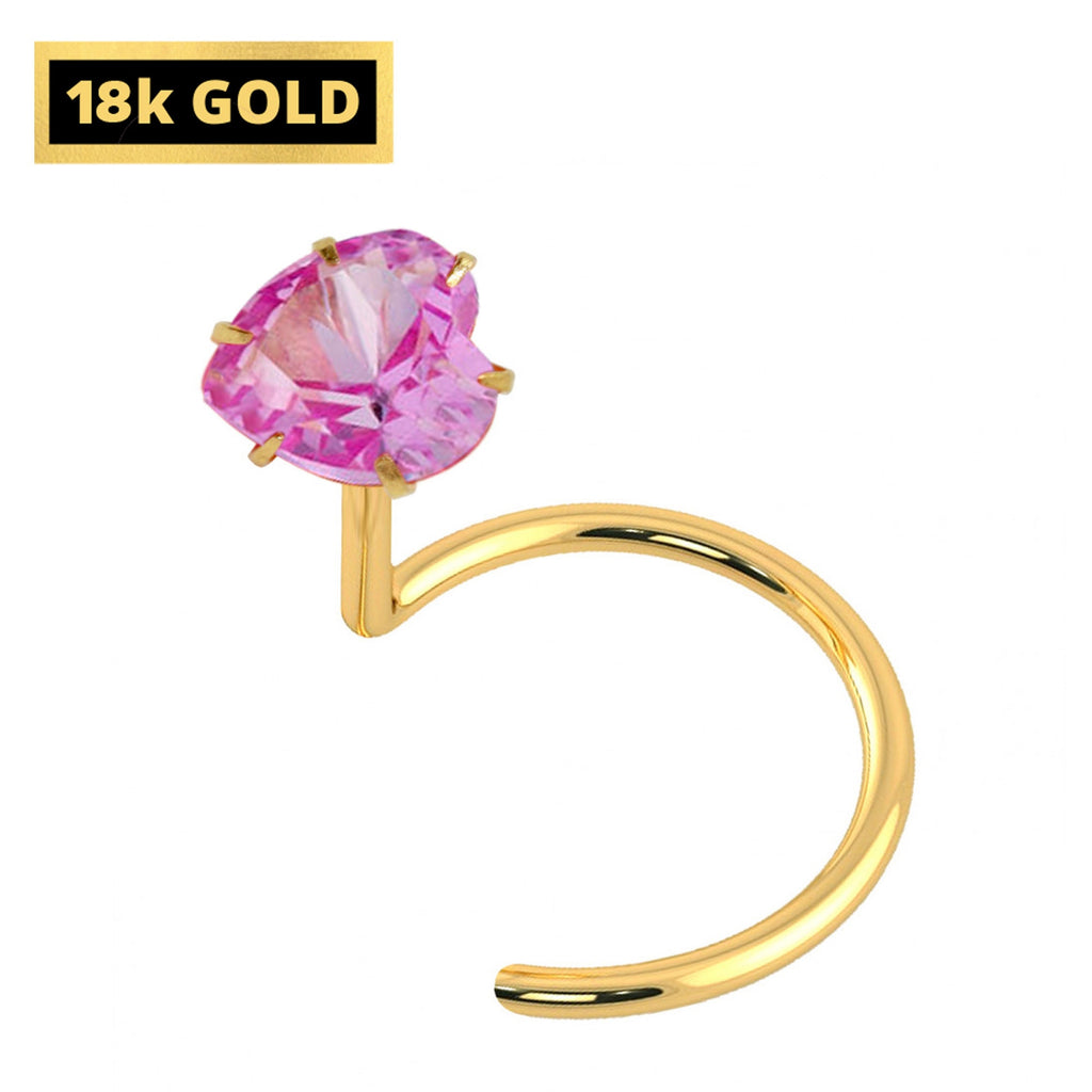 18K Gold Nose Ring: Crystal Heart, 25g (0.5mm)