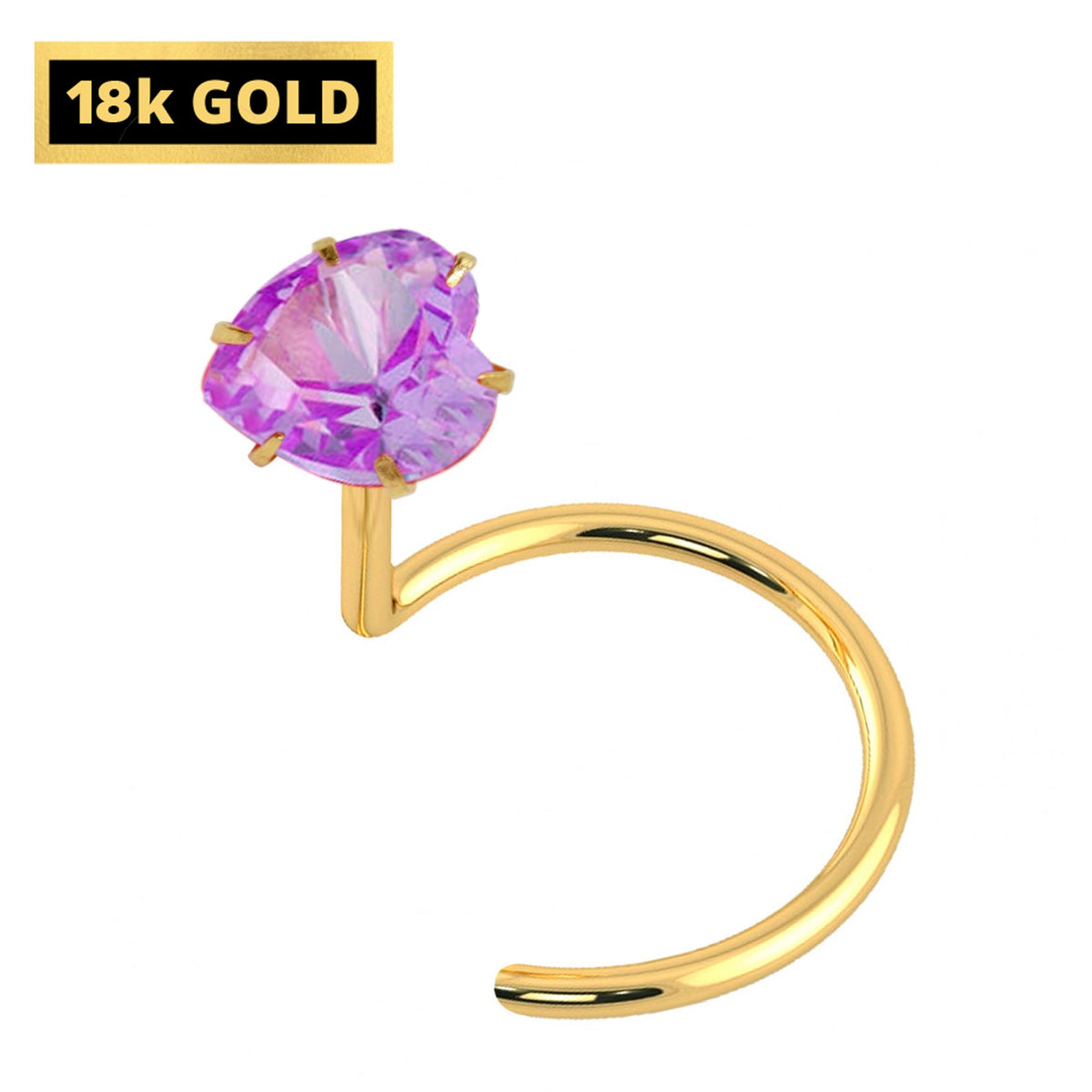 18K Gold Nose Ring: Crystal Heart, 25g (0.5mm)
