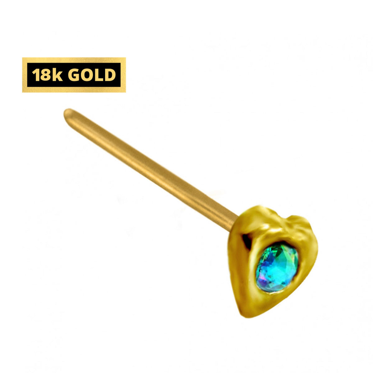 18K Solid Gold Nose Pin: Crystal Jewelry (23g)