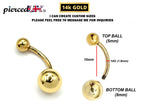 14K Solid Gold Belly Bar: 14G Navel Ring, 10mm Body Piercing