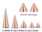 Surgical Steel Spike & Cone Piercing Parts: 16g/14g Barbell Attachment