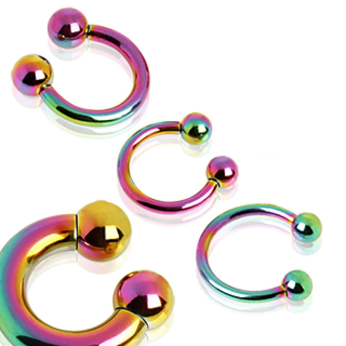 Rainbow Titanium Horseshoe Septum Ring: Circular Barbell (18g-14g)