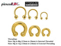 Gold Horseshoe Titanium Septum Ring: 6mm to 19mm