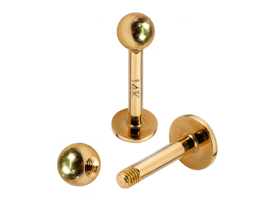 14K Gold Labret Stud: 16G/14G Flat Back Piercing Jewelry