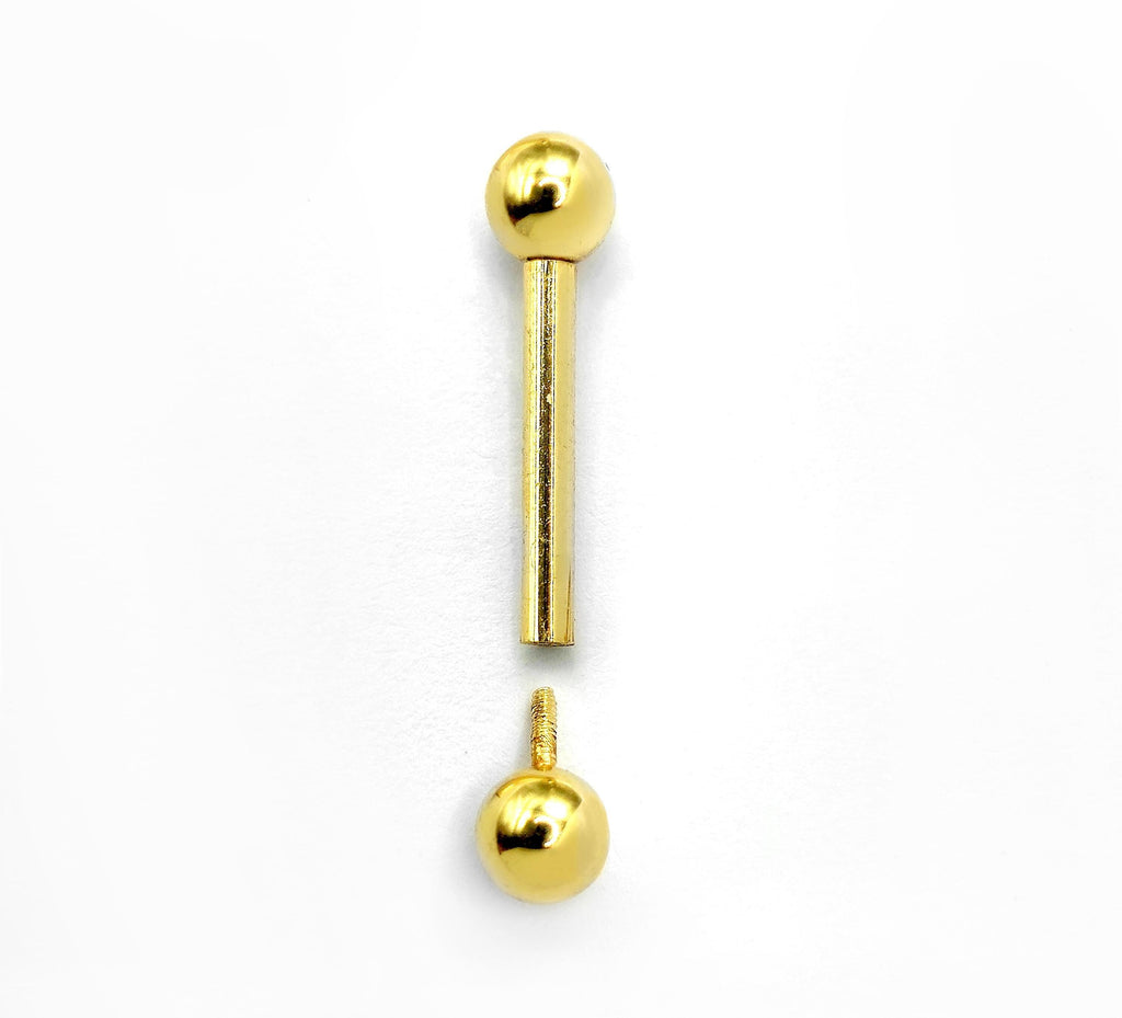 14K Gold Internally Threaded Barbell: Tongue, Nipple, Ear Piercing