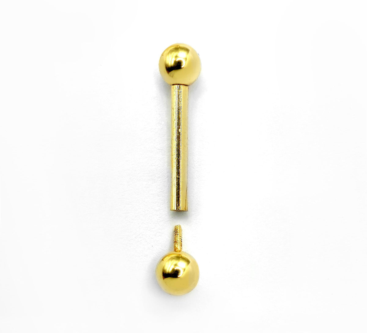 14K Gold Internally Threaded Barbell: Tongue, Nipple, Ear Piercing