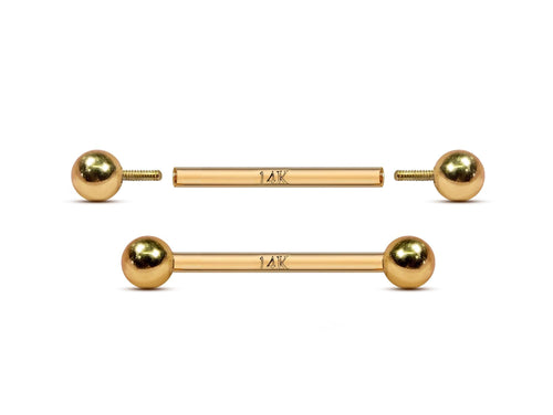 14K Gold Internally Threaded Barbell: Tongue, Nipple, Ear Piercing