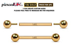 14K Gold Internally Threaded Barbell: Tongue, Nipple, Ear Piercing