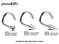 Surgical Steel Nose Stud: 20g, 18g, 16g Nostril Screw with Ball, Cone, or Spike